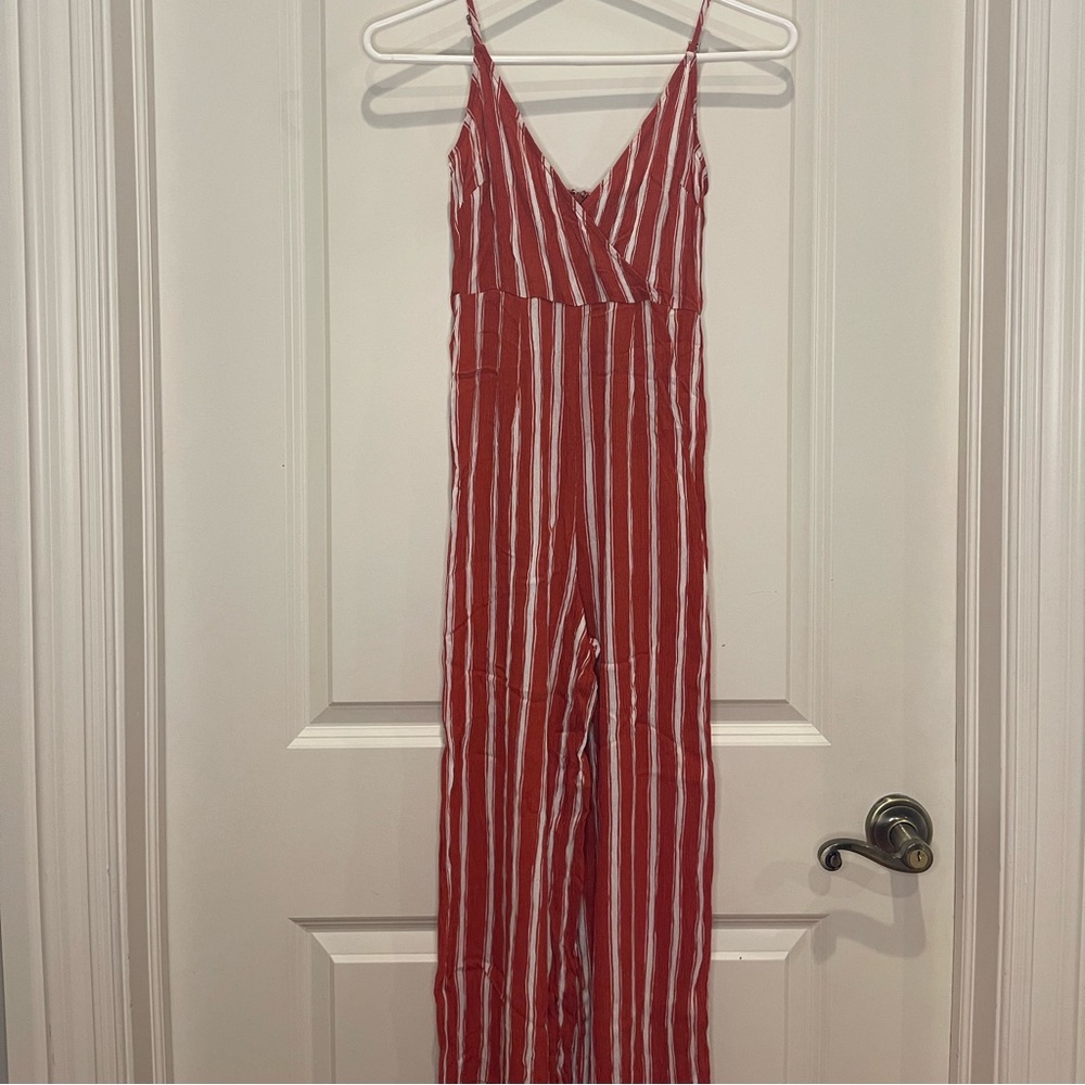 red & white jumpsuit